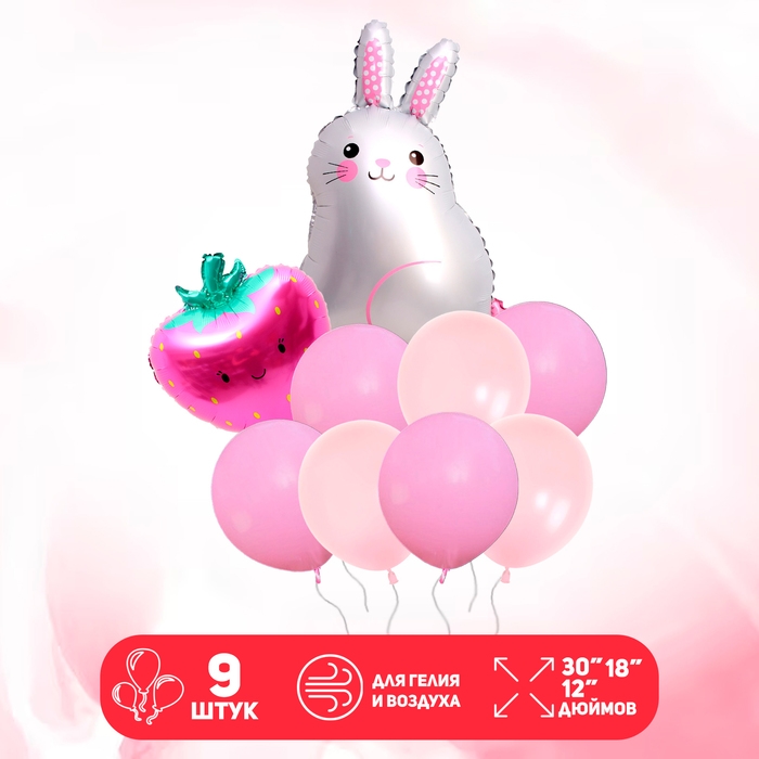 Набор шаров «Зайка с ягодкой», латекс, фольга, 9 шт. Набор шаров «Зайка с ягодкой», латекс, фольга, 9 шт.
