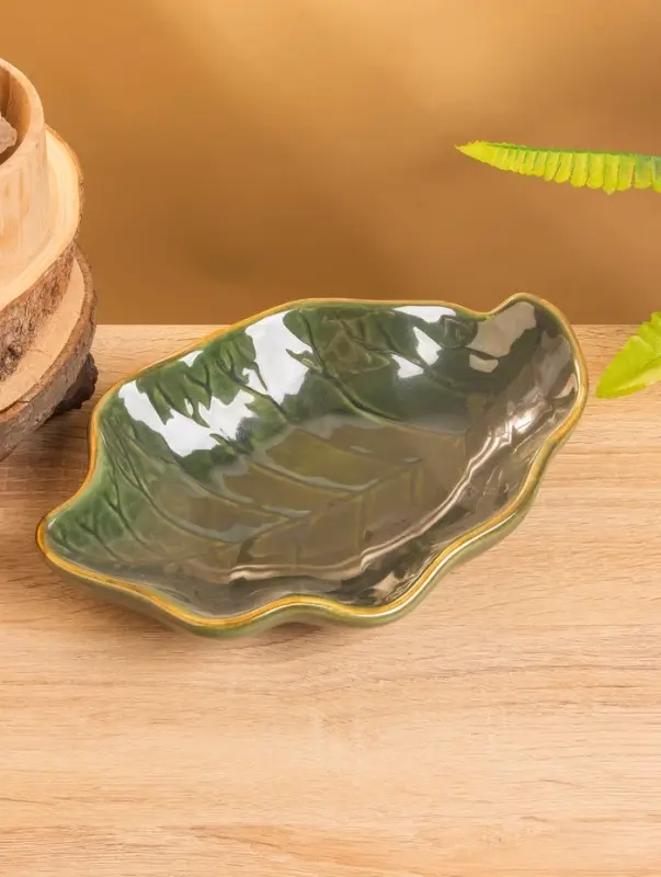 Салатник «Листик», 25×16×5 см, керамика, зелёный