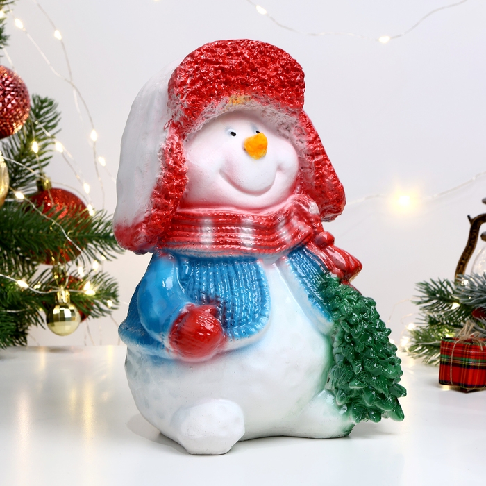 Копилка Копилка "Снеговик с ёлочкой" в красной шапке, 25х17см