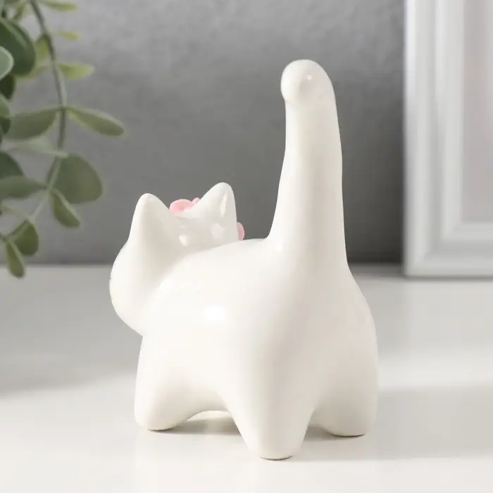 Фигурка керамика &laquo;Котик белый пухлый с розовыми цветочками&raquo;, 7.8&times;5&times;10 см