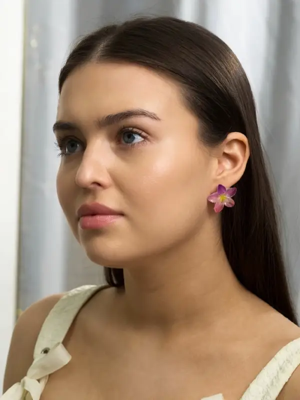 Серьги пластик &laquo;Цветок Лилии&raquo;, прозрачные, блёстка, розовый, фиолетовый