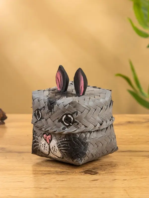 Корзинка &laquo;Кот&raquo;, 8&times;8&times;13 см, бамбук, серая