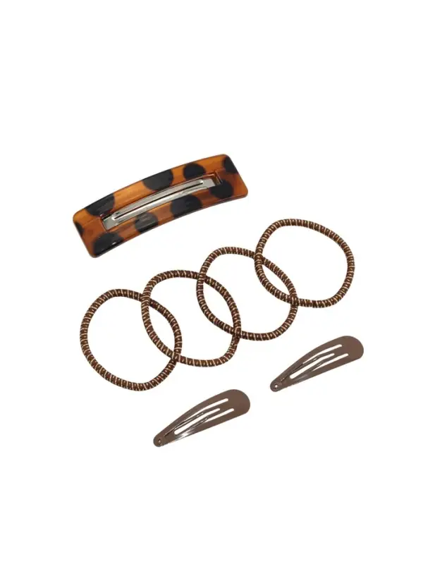 Набор для волос QF &laquo;Флоренс лео&raquo;, 4 резинки 6.5 см, заколка - автомат МИКС 8 см, 2 заколки 4.5 см, коричневый