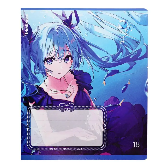 Тетрадь 18 листов в клетку, ErichKrause Kawaii Whale, обложка мелованный картон, блок офсет 100% белизна, МИКС