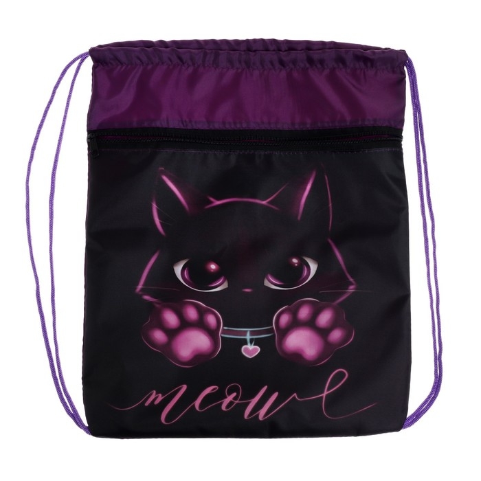 Мешок для обуви с карманом 420 х 340 мм, Calligrata МСО-7С, (мягкий полиэстер, плотность 210D),  Мешок для обуви с карманом 420 х 340 мм, Calligrata МСО-7С, (мягкий полиэстер, плотность 210D), "Котик"