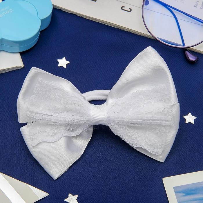Резинка для волос бант "Школьница" кружева, 7х10 см, белый
