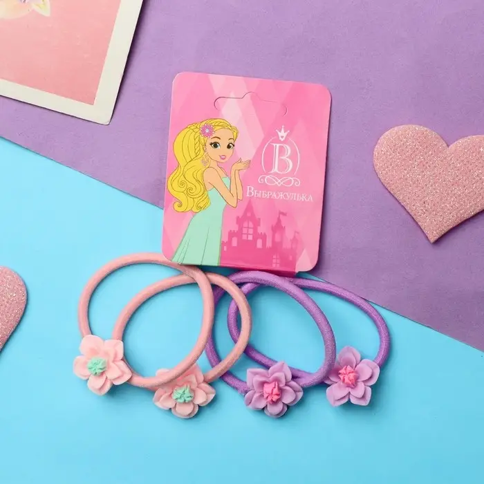 Резинки для волос «Лилия», набор 4 шт., розовый, сиреневые