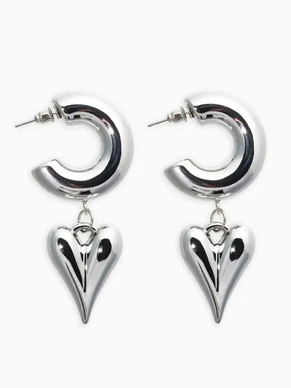 Серьги кольца с подвеской &laquo;Сердечки&raquo;, d=2.5 см, цвет серебро