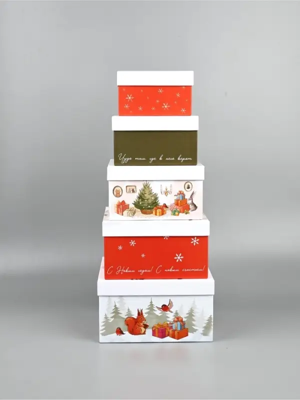 Набор подарочных коробк 5 в 1 «Уютный Новый год», 14×14×8–22×22×12 см Набор подарочных коробк 5 в 1 «Уютный Новый год», 14×14×8–22×22×12 см