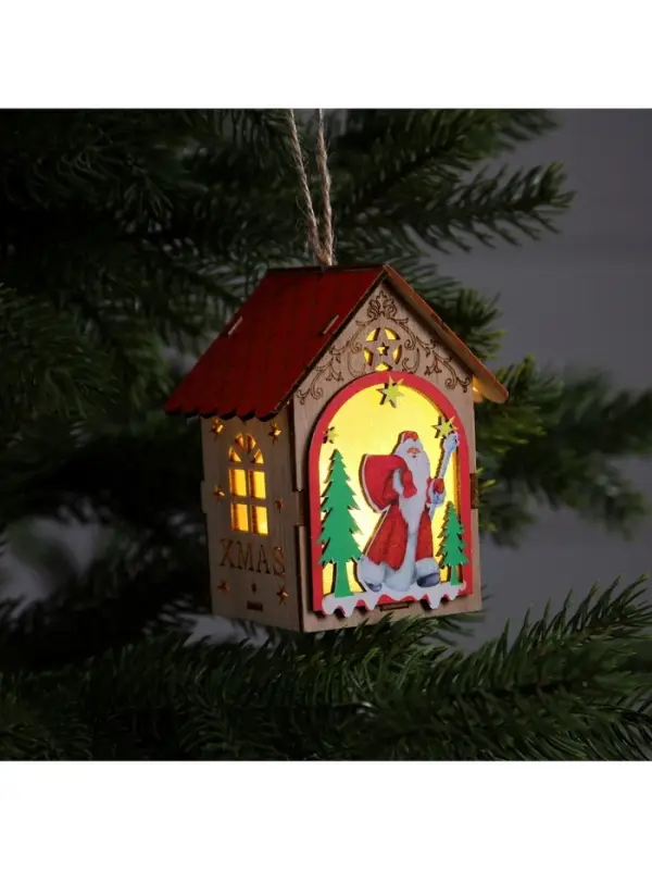 Ёлочная игрушка &laquo;Домик с Дедом Морозом&raquo;, 11&times;8.5&times;7.5 см, 1 LED, от батареек, свечение тёплое белое