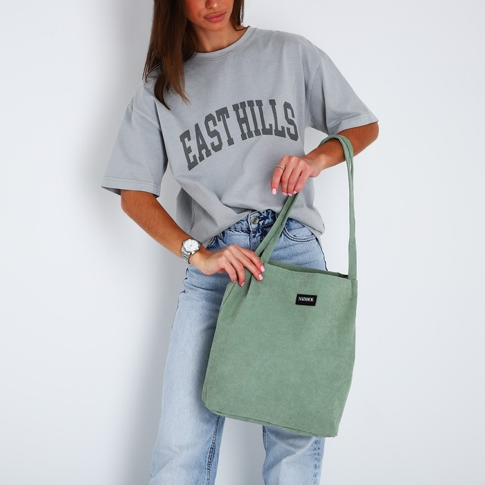 Сумка шопер вельветовый без застёжки, зелёный Сумка шопер вельветовый без застёжки, зелёный