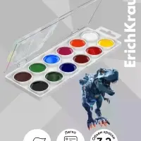 Акварельные краски 12 цветов ErichKrause Techno Dino, европодвес