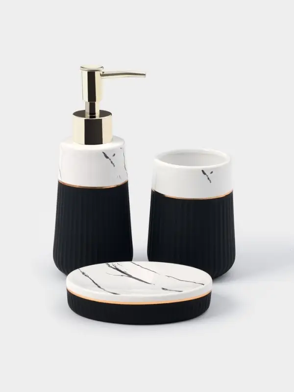 Аксессуары для ванной SAVANNA Grace, 3 предмета, дозатор для мыла 290 мл, стакан, мыльница, чёрные