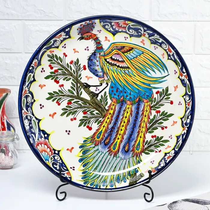 Ляган узбекский Риштанская Керамика &laquo;Жар-птица&raquo;, d=36 см, МИКС