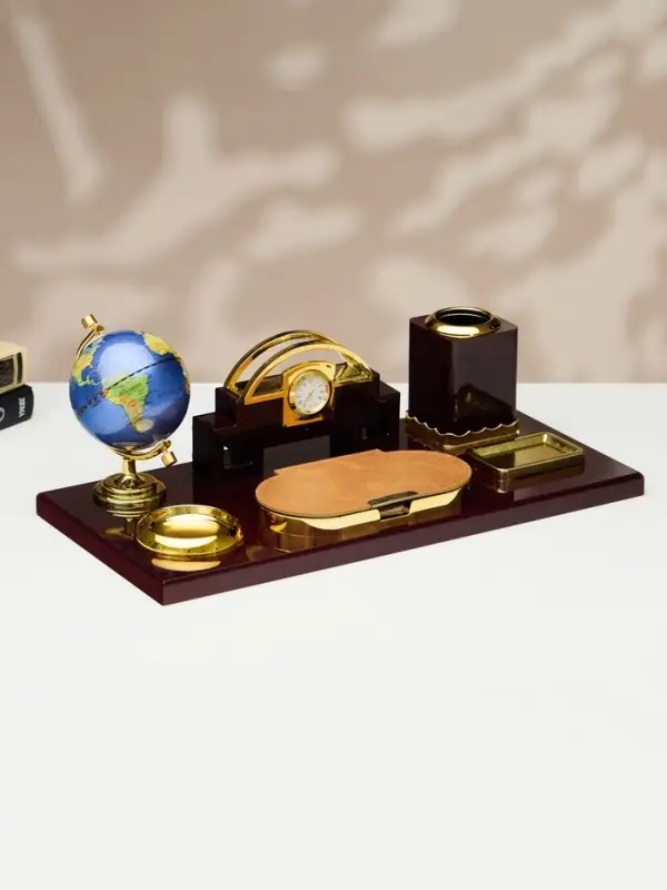 Набор настольный, органайзер 6 в 1 (блок для бумаг, подставка для печати, карандашница, часы, визитница, глобус), МИКС