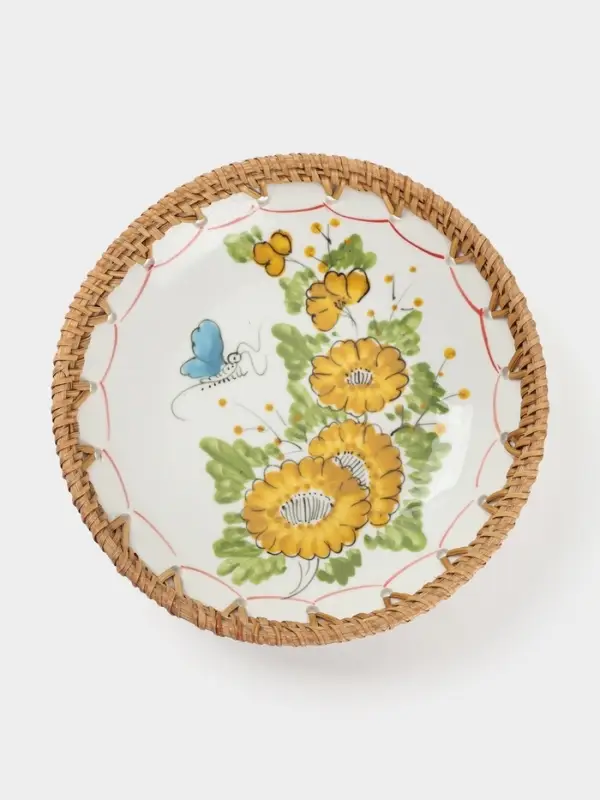 Тарелка керамическая с ротангом, 22&times;22&times;4.7 см, МИКС