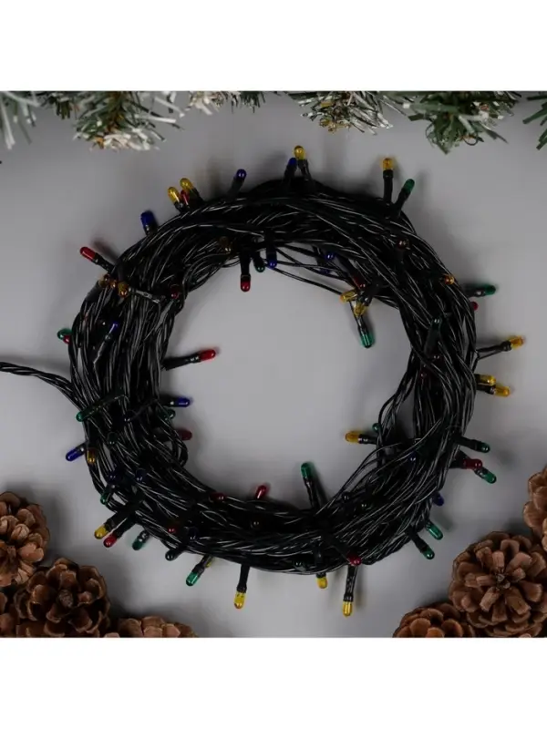 Гирлянда &laquo;Нить&raquo; 7 м, IP20, тёмная нить, 100 ламп, 8 режимов, 220 В, свечение мульти