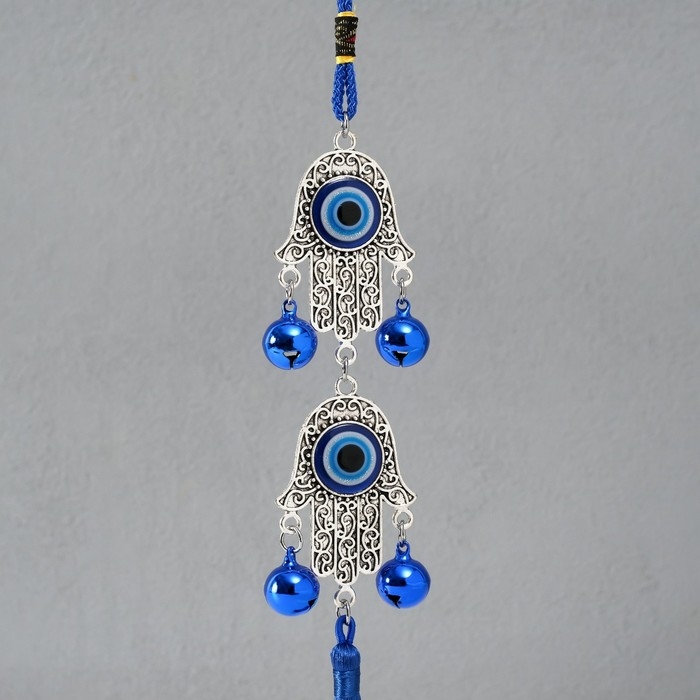 Подвеска от сглаза металл  Подвеска от сглаза металл "Руки Фатимы с колокольчиками и кисточкой" 4х33 см