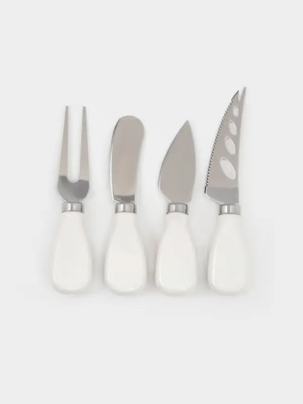 Ножи для сыра Magistro Celt, 4 предмета: нож 3 шт., вилка для сыра 1 шт., керамическая ручка, белые