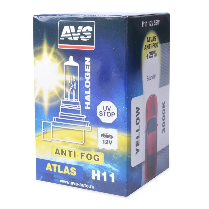 Галогенная лампа AVS ATLAS ANTI-FOG BOX желтый H11.12V.55W.коробка 1шт.