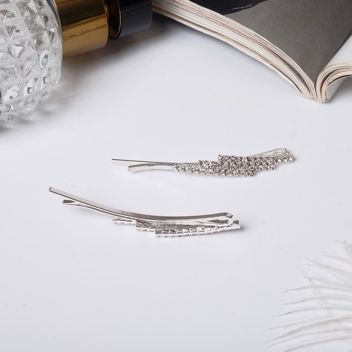 Невидимка для волос  Невидимка для волос "Волшебный блеск" (набор 2 шт) призма, 5,5 см, серебро