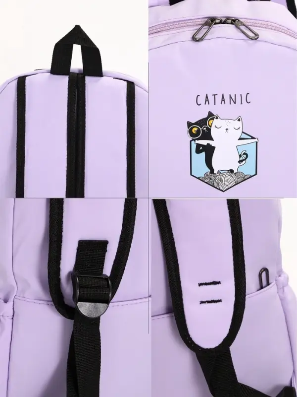 Рюкзак школьный на молнии, с карманами, с принтом, размер 30&times;12&times;43 см, сиреневый