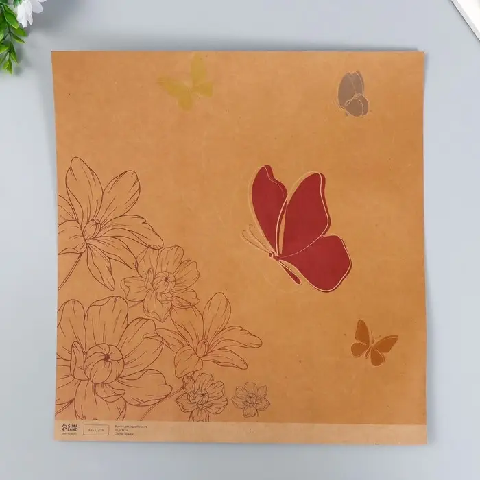 Бумага для скрапбукинга двусторонняя "Цветы и листья крафт" плотность 180 гр 30,5х32 см