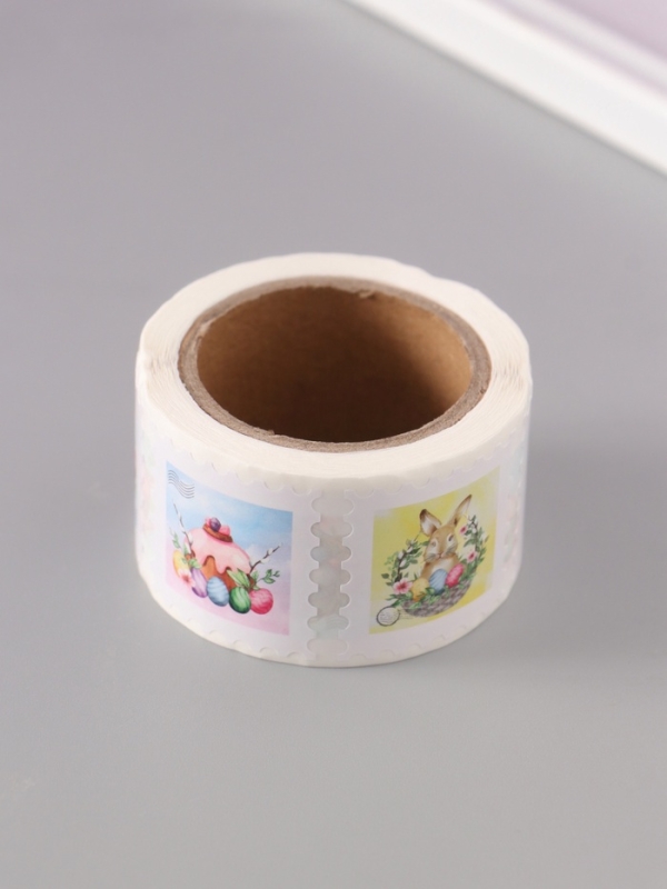 Наклейка бумага Наклейка бумага "Марки. Пасха" 3х3 см 200 шт в рулоне