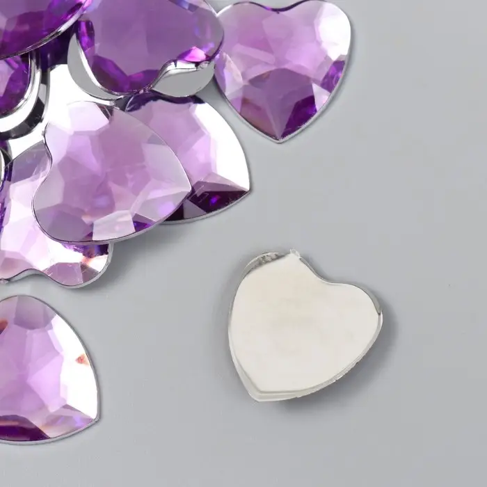 Декоративные элементы для творчества «Арт Узор. Стразы сердце. Сиреневый», набор 30 шт., пластик, 2.5×2.5 см