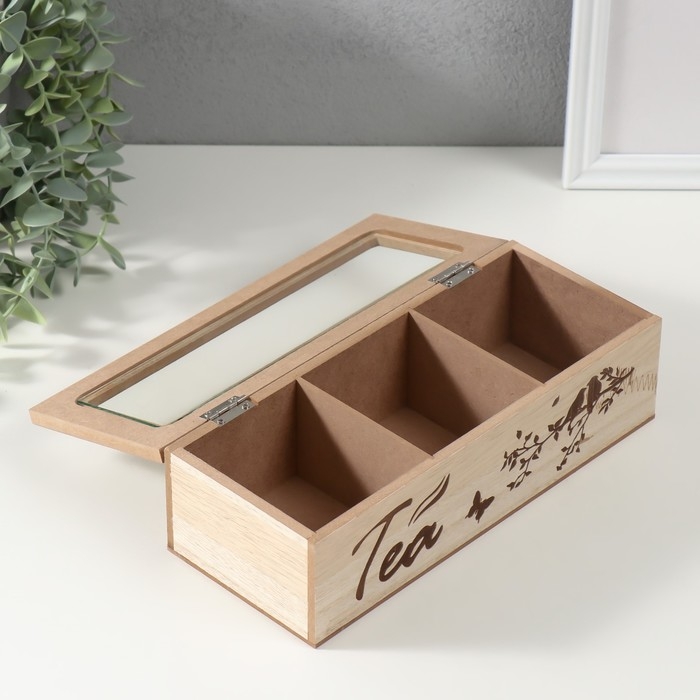 Шкатулка дерево 3 деления  Шкатулка дерево 3 деления "Птицы на ветке" 9,7х24х7 см