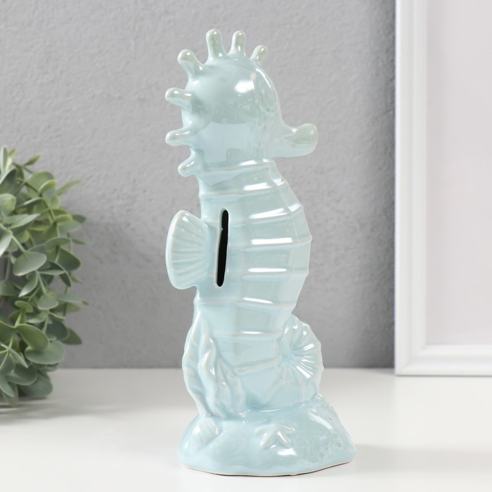 Копилка керамика Копилка керамика "Морской конёк" голубой перламутр 9,5х8,2х21 см