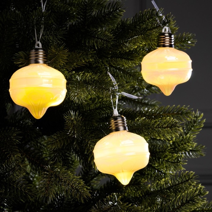 Набор елочных шаров "Ретро", 8х7 см, 3 LED, 3 шт, AG13x9, свечение тёплое белое