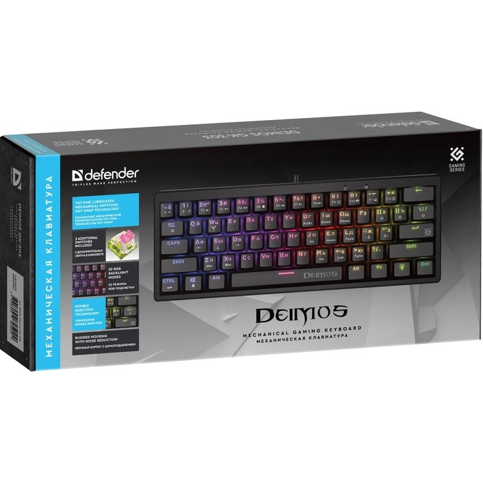 Клавиатура Defender GK-303,игровая,проводная, механическая,подсветка,104 клавиши,USB,черная Клавиатура Defender GK-303,игровая,проводная, механическая,подсветка,104 клавиши,USB,черная