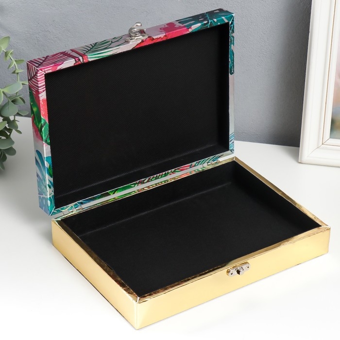 Шкатулка дерево  Шкатулка дерево "Розовые фламинго. Мечтай" кожзам глянец 5,5х24х17 см