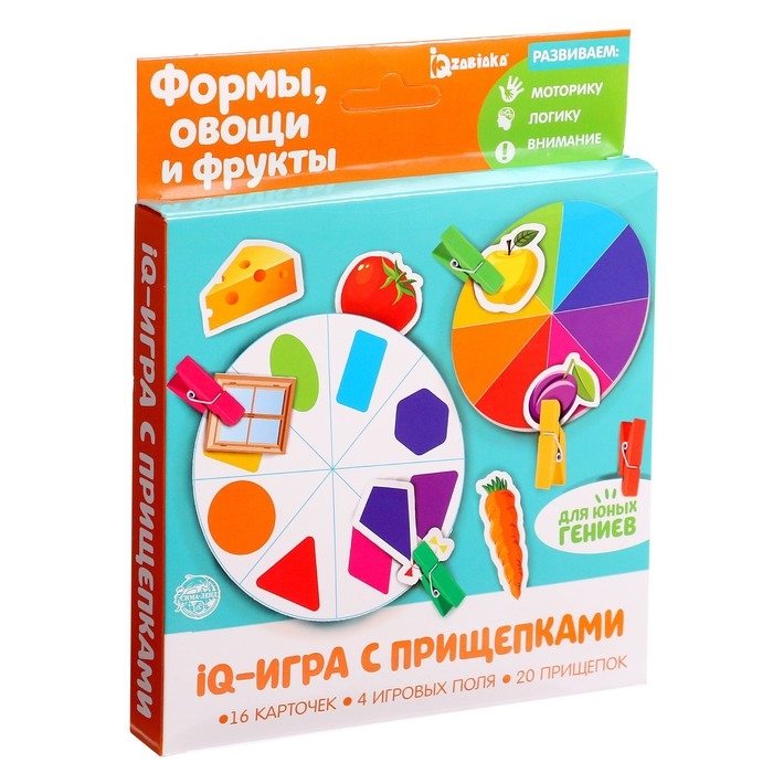 Развивающая игра с прищепками «Формы, овощи и фрукты», по методике Монтессори Развивающая игра с прищепками «Формы, овощи и фрукты», по методике Монтессори