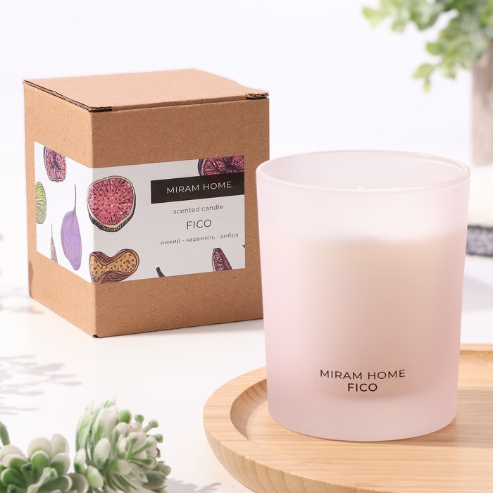 Свеча ароматическая в стекле  Свеча ароматическая в стекле "FICO", карамель, инжир и амбра, 200 г