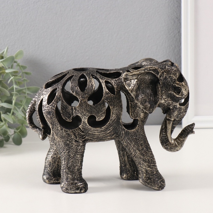 Сувенир полистоун Сувенир полистоун "Слон с узорными вырезами" под бронзу 8,5х22х17 см