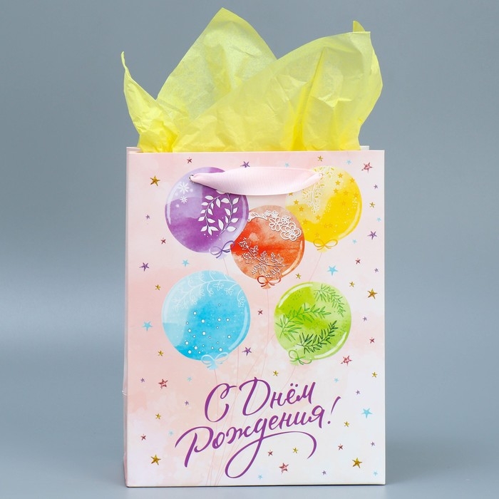 Пакет подарочный ламинированный с тишью, упаковка, «С Днём рождения», MS 18 х 23 х 10 см