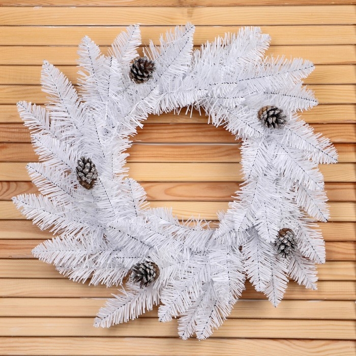 Новогодний венок  Новогодний венок "Белый" шишка серебро 45см