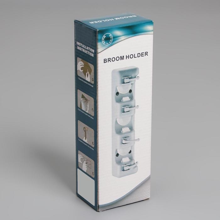 Держатель для уборочного инвентаря с крючками, 26×6×9 см, цвет МИКС Держатель для уборочного инвентаря с крючками, 26×6×9 см, цвет МИКС