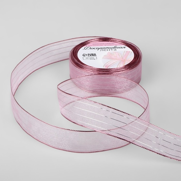 Лента капроновая, с люрексом, 25 мм × 9,1 ± 0,5 м, цвет розовый/серебряный Лента капроновая, с люрексом, 25 мм × 9,1 ± 0,5 м, цвет розовый/серебряный