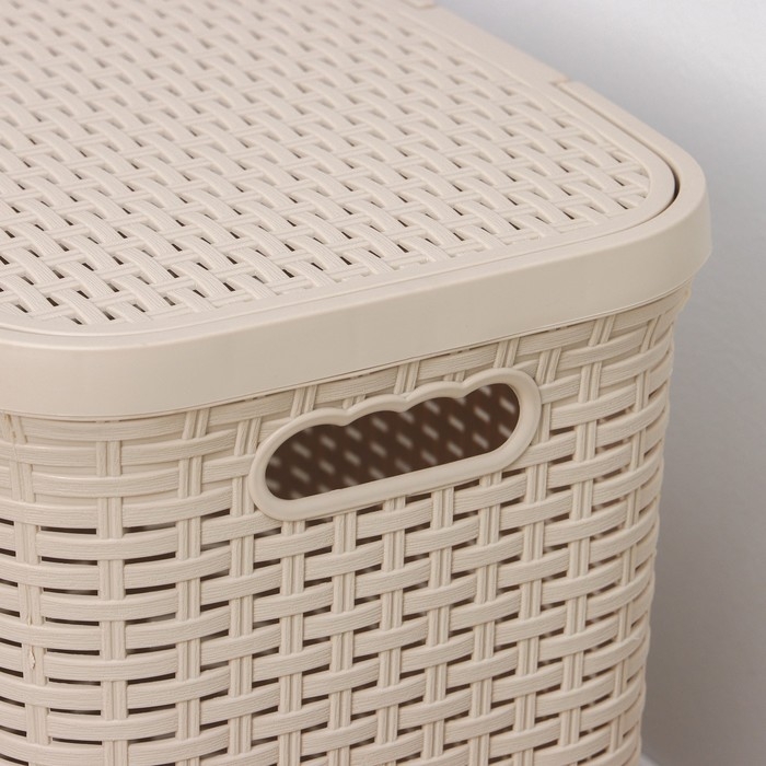 Корзина бельевая с крышкой «Ротанг», 40 л, 37×29,5×48 см, цвет латте Корзина бельевая с крышкой «Ротанг», 40 л, 37×29,5×48 см, цвет латте