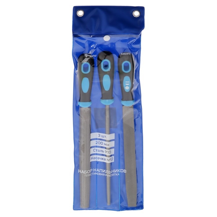 Набор напильников ТУНДРА, сталь У10, насечка №2, пластиковые рукоятки, 200 мм, 3 шт. Набор напильников ТУНДРА, сталь У10, насечка №2, пластиковые рукоятки, 200 мм, 3 шт.