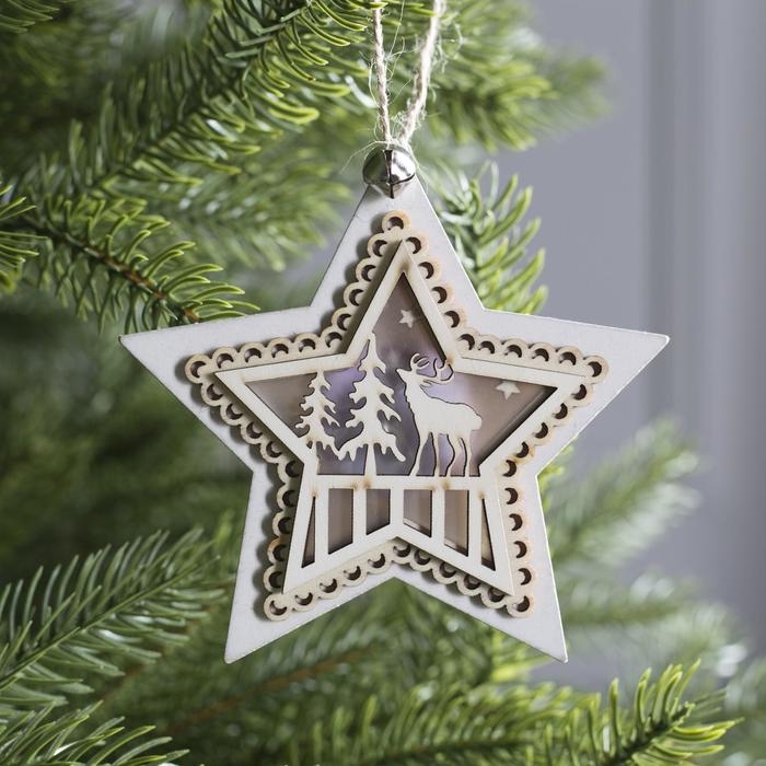 Ёлочная игрушка «Звезда с оленем», от батареек, свечение тёплое белое Ёлочная игрушка «Звезда с оленем», от батареек, свечение тёплое белое