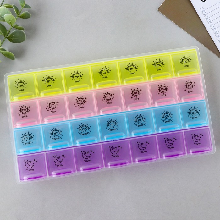 Таблетница органайзер, 28 секций, русские буквы, 21.6 х12 х 1.7 см. Таблетница органайзер, 28 секций, русские буквы, 21.6 х12 х 1.7 см.