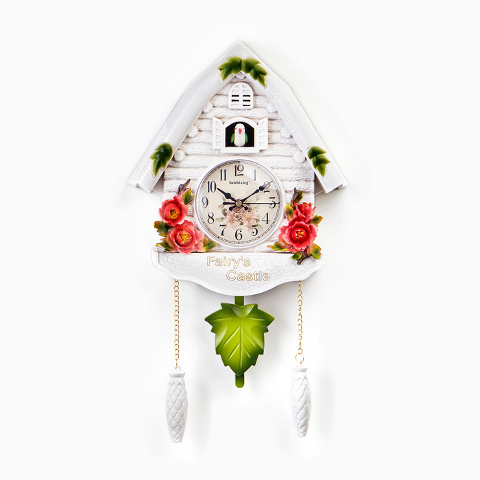 Часы настенные интерьерные большие с кукушкой  Часы настенные интерьерные большие с кукушкой "Замок фей", бесшумные, 44 х 26 см