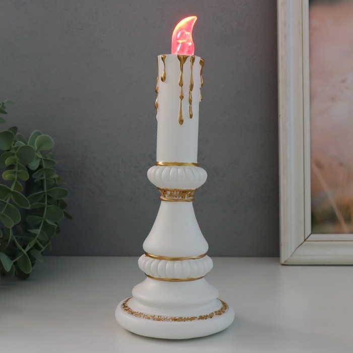 Сувенир полистоун свет  Сувенир полистоун свет "Свеча" 2хLR44 белый с золотом 10х10х24,5 см