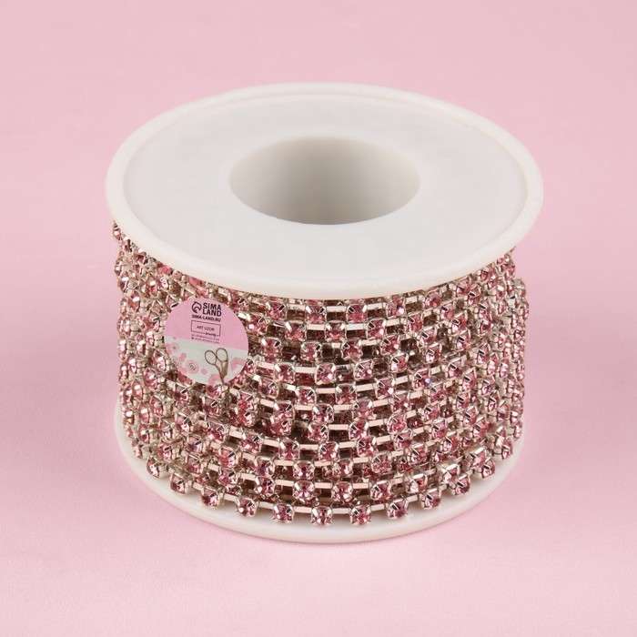 Цепь со стразами, металл, стекло, 3 мм, SS12, 9 ± 1 м, цвет розовый Цепь со стразами, металл, стекло, 3 мм, SS12, 9 ± 1 м, цвет розовый