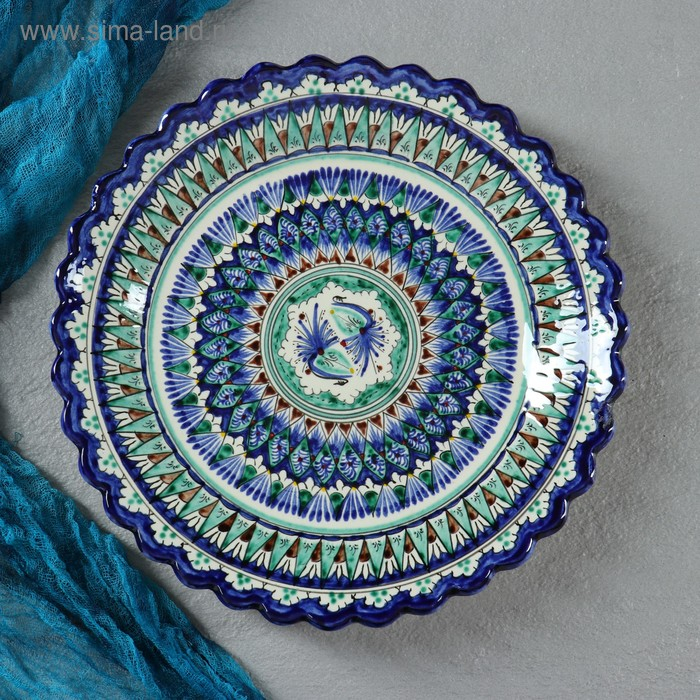 Тарелка Риштанская Керамика Тарелка Риштанская Керамика "Цветы", синяя, рельефная, 25 см