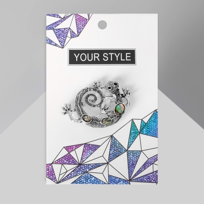 Брошь &laquo;Галиотис&raquo; хамелеон, цвет зелёный в чернёном серебре